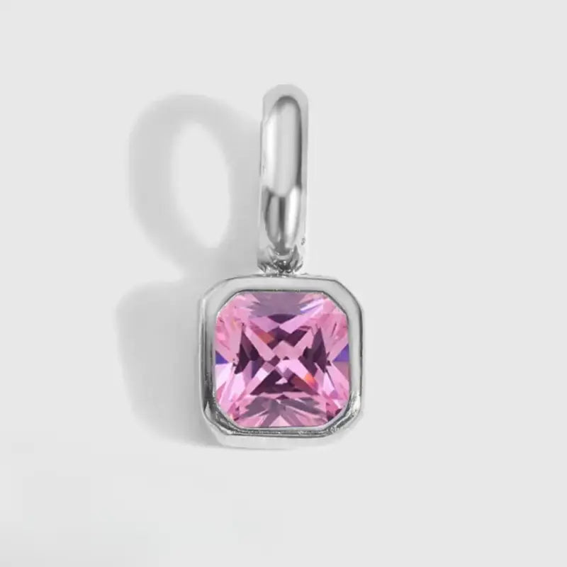 Square Birthstone Charm Pendant October Silver Jewelry