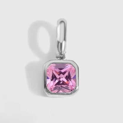 Square Birthstone Charm Pendant October Silver Jewelry