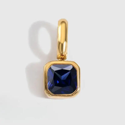 Square Birthstone Charm Pendant September Gold Jewelry
