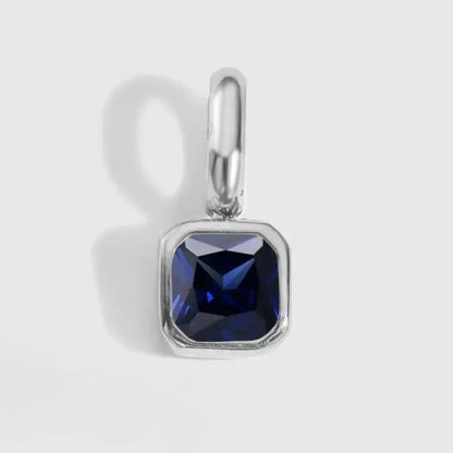 Square Birthstone Charm Pendant September Silver Jewelry