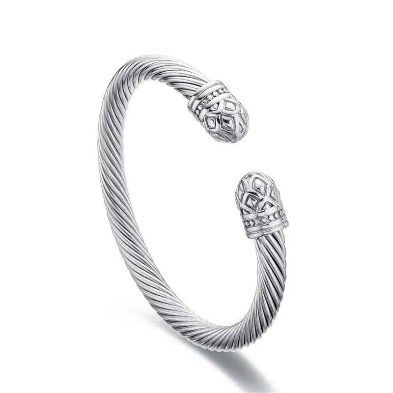 Stainless Steel Cable Wire Bracelets Adjustable Size Open Cuff Bangle for Women Charm Vintage Twisted Style Jewelry