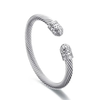 Stainless Steel Cable Wire Bracelets Adjustable Size Open Cuff Bangle for Women Charm Vintage Twisted Style Jewelry