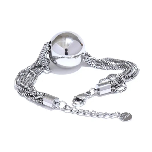 Yhpup Stainless Steel Multi Layered Chain Big round Bead Bracelet Bangle Waterproof Statement Exaggerated Jewelry 18K PVD Plated