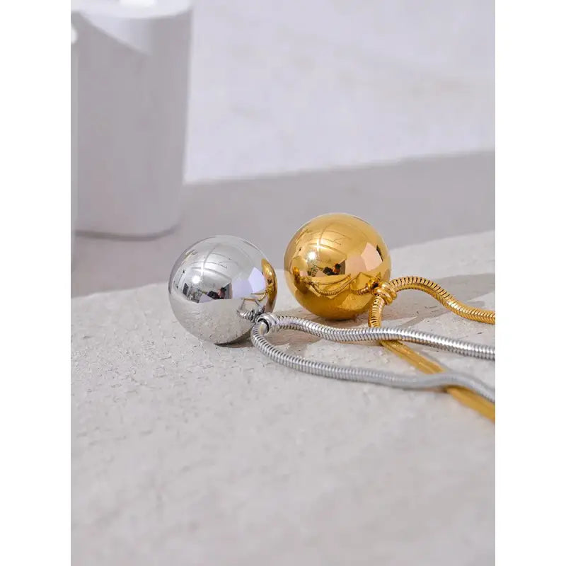 Yhpup 25Mm Stainless Steel Big Ball Smooth Bling Pendant Necklace Real Gold Plated Waterproof Fashion Trendy Textured Jewelry