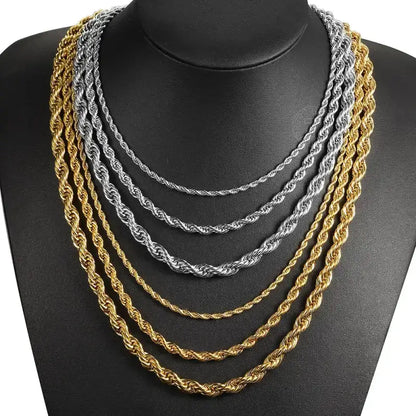 Classic Rope Stainless Steel Chain Necklace 7mm - Jewelry