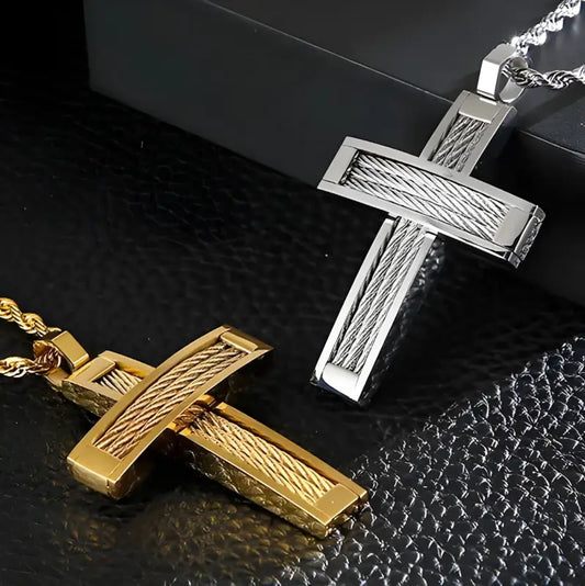 Strength & Faith Cable Cross Pendant Necklace