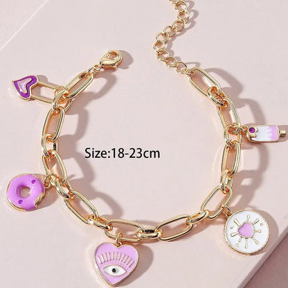 Obega Pink Icecream Doughnut Heart Charm Bracelet For Girl Evil Eye Korean Chain Cute Lovely Purple Epoxy Jewelry