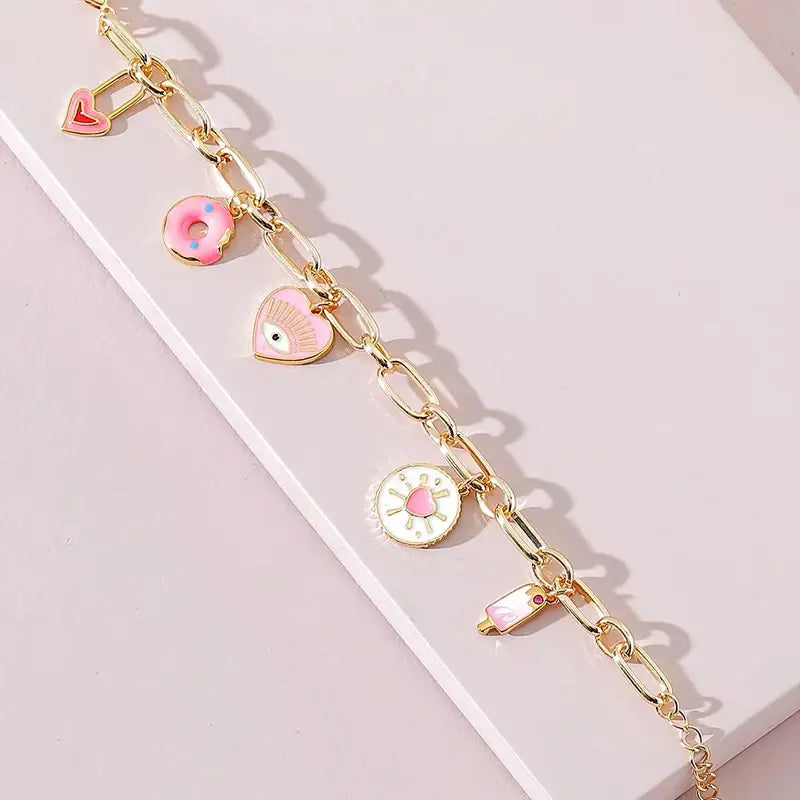 Obega Pink Icecream Doughnut Heart Charm Bracelet For Girl Evil Eye Korean Chain Cute Lovely Purple Epoxy Jewelry