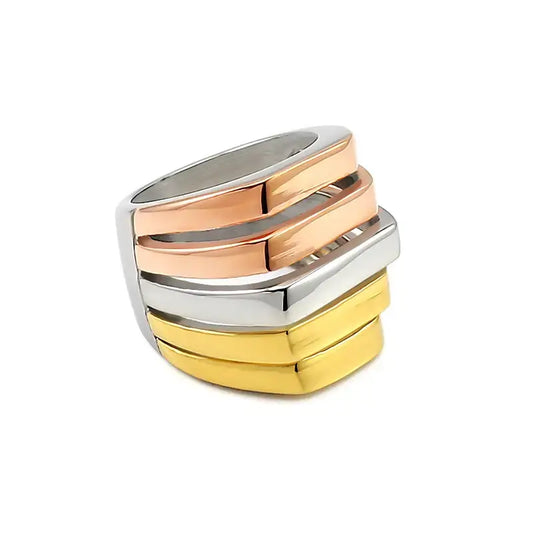 Three-Tone Stainless Steel Statement Ring - Jewelry