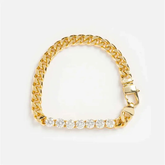 Titanium steel hip-hop personality trend with diamond short necklace multi zirconium bracelet gold-plated - Bracelet