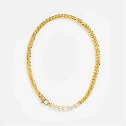 Titanium steel hip hop personality trend with diamond short necklace multi zirconium bracelet gold plated / CHINA