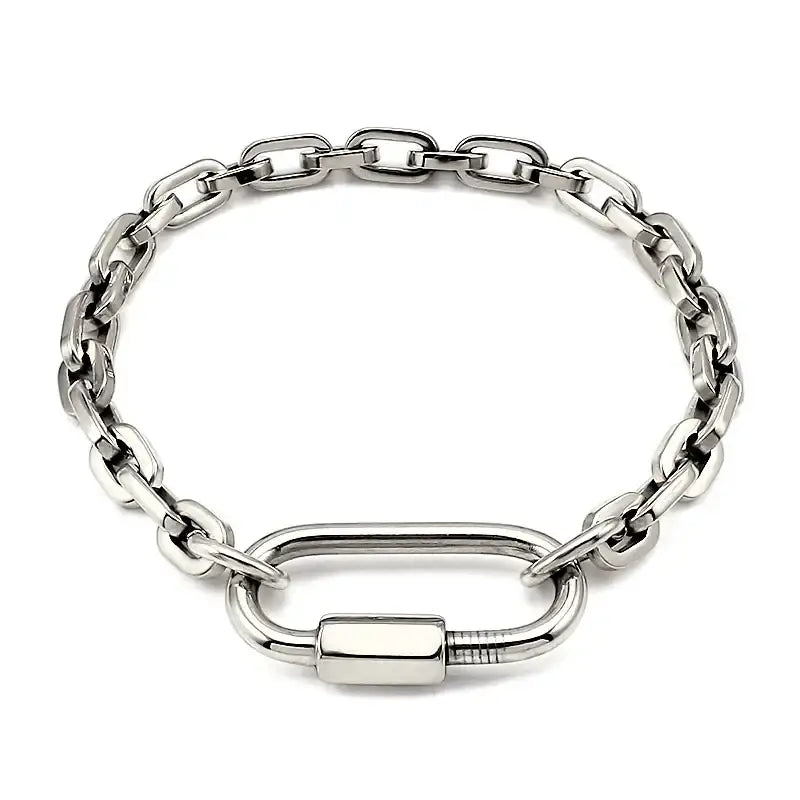 Trendy 6mm Wide Small Links Lock Charm Bracelet Round Edge Corner Chain Bracelets for Women Men Hand Wrist Jewelry