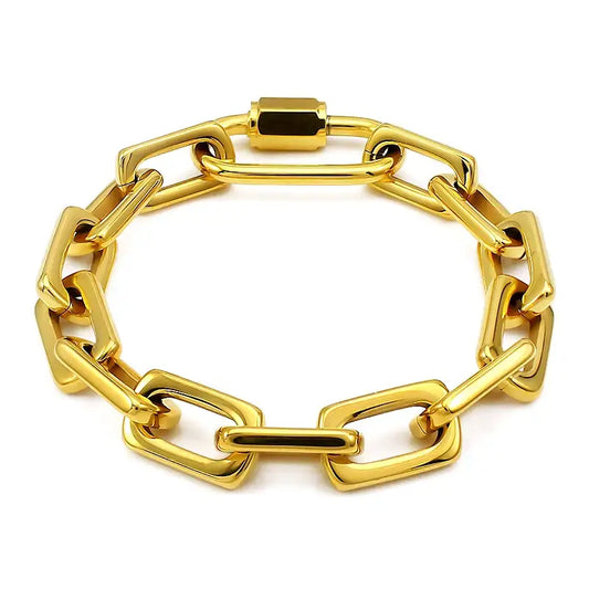 New Chunky Chain Stainless Steel Bracelets for Women Men Big Lock Charm Thick Rectangular Link Bracelet Bangles Hand