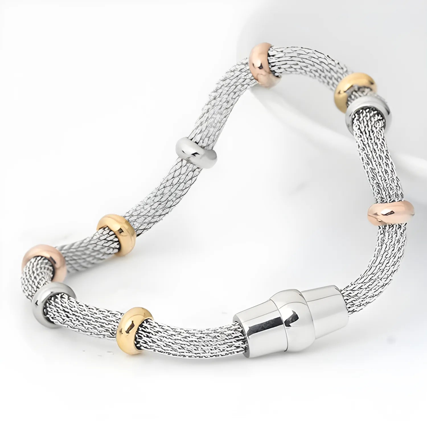 High quality Three Color stainless steel clasp Bracelets with charms cable mesh bracelet chain for men or women - 4