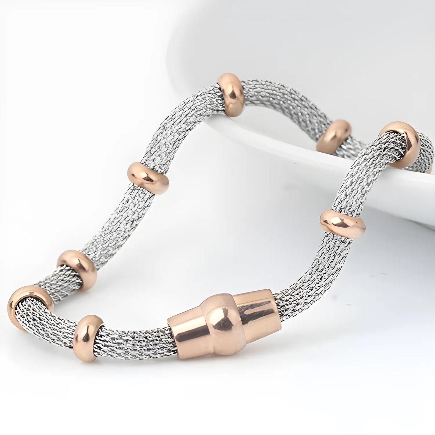 High quality Three Color stainless steel clasp Bracelets with charms cable mesh bracelet chain for men or women - 6