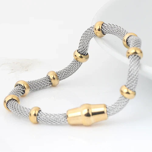 High quality Three Color stainless steel clasp Bracelets with charms cable mesh bracelet chain for men or women - 5