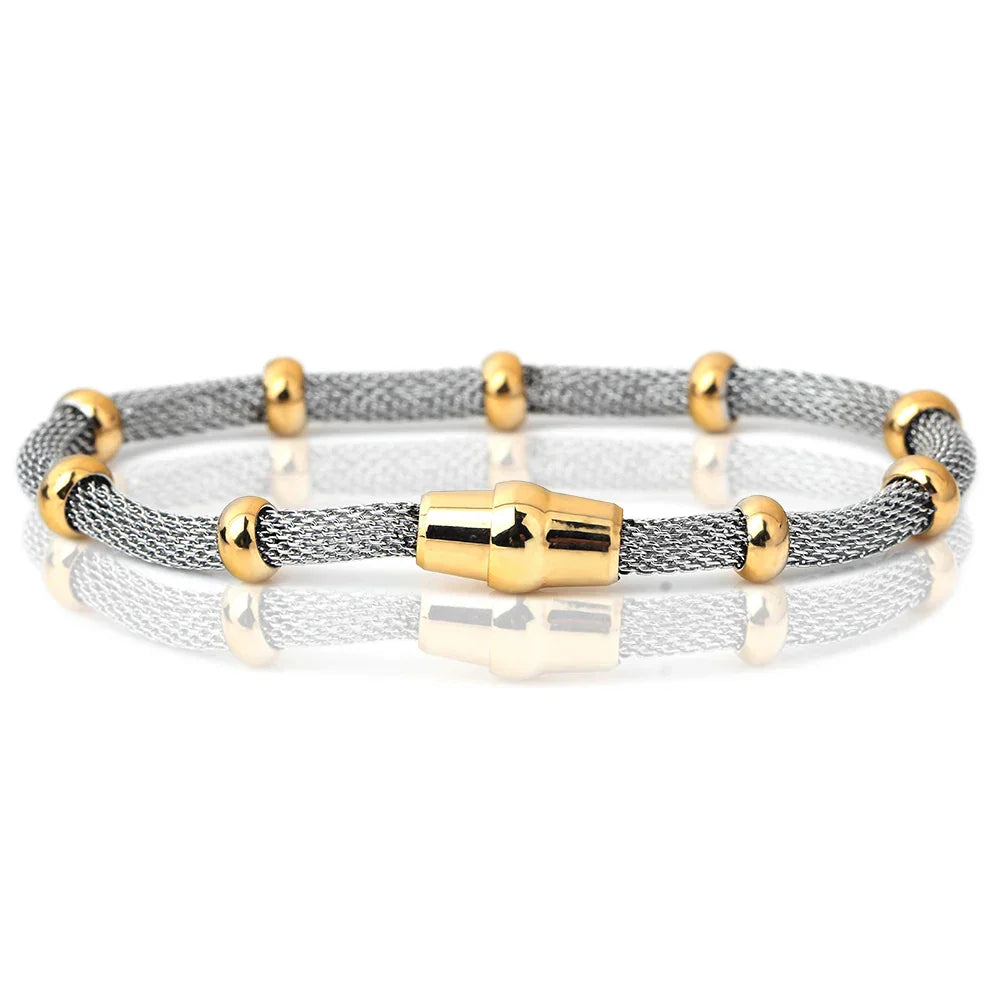 High quality Three Color stainless steel clasp Bracelets with charms cable mesh bracelet chain for men or women