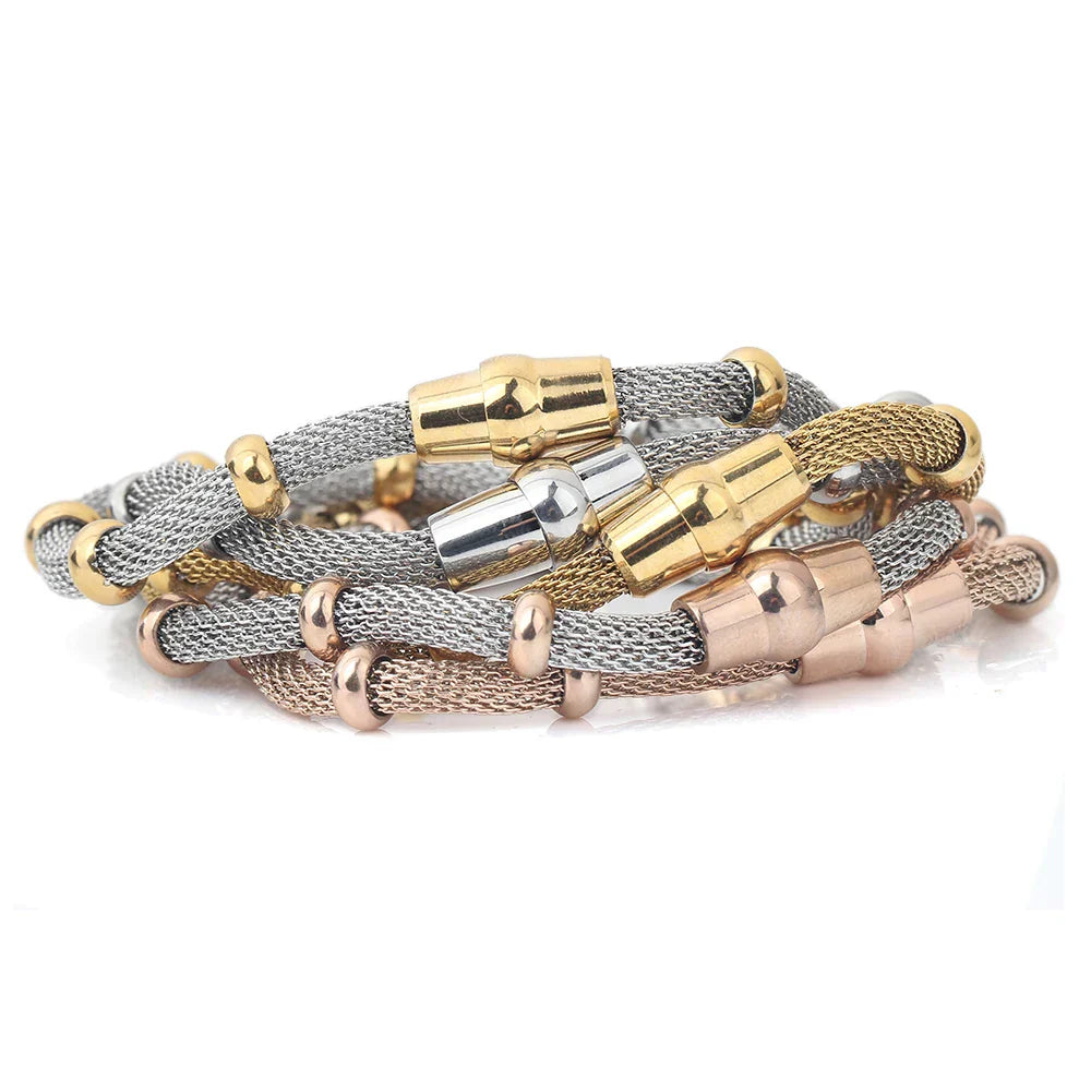 High quality Three Color stainless steel clasp Bracelets with charms cable mesh bracelet chain for men or women