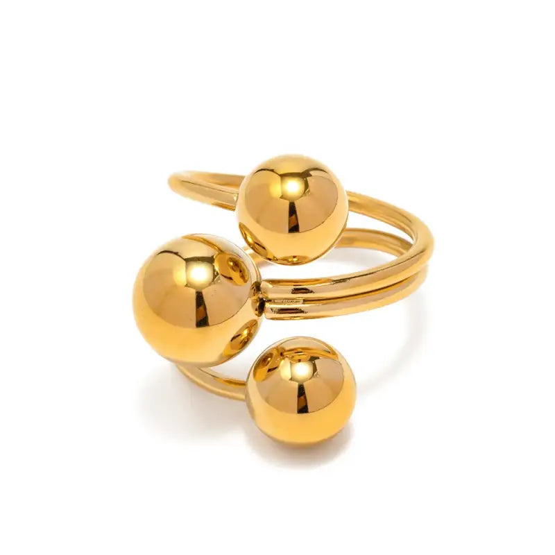 Triple Sphere Gold Statement Ring - Gold