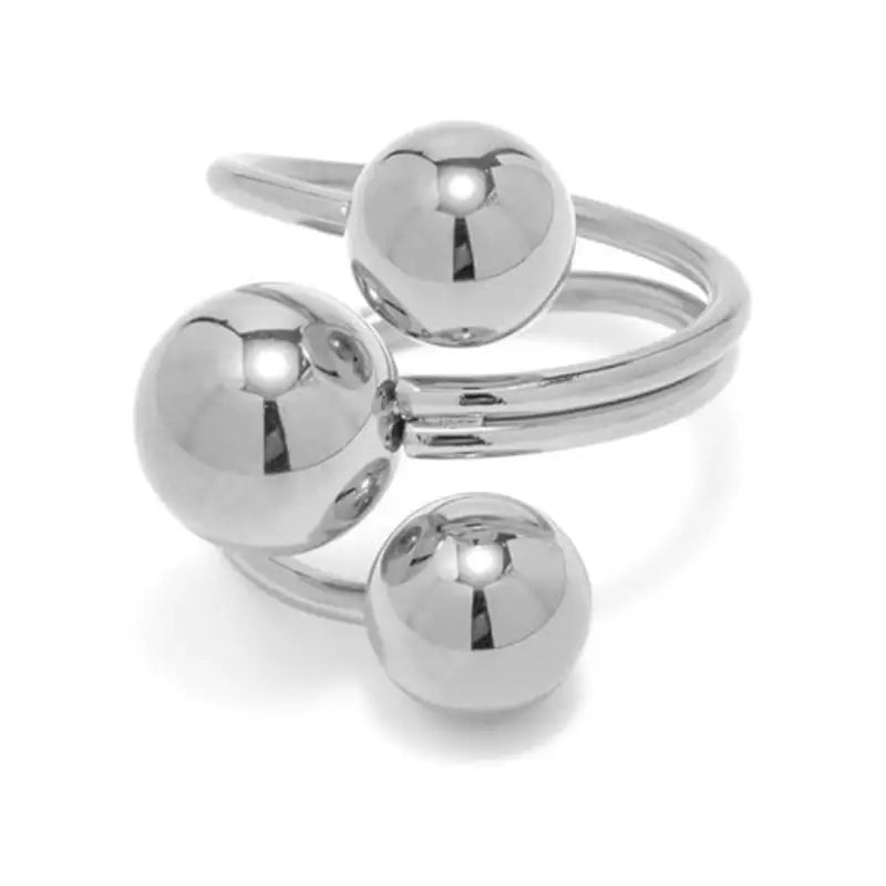 Triple Sphere Gold Statement Ring - Silver