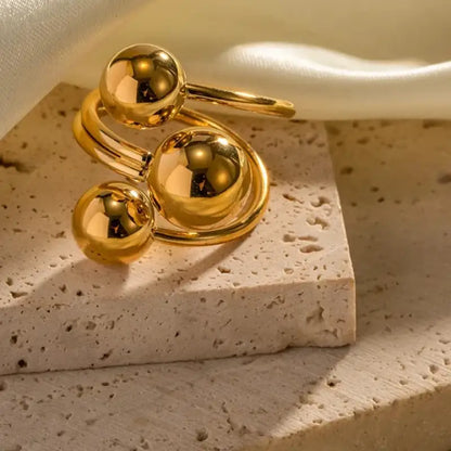 Triple Sphere Gold Statement Ring