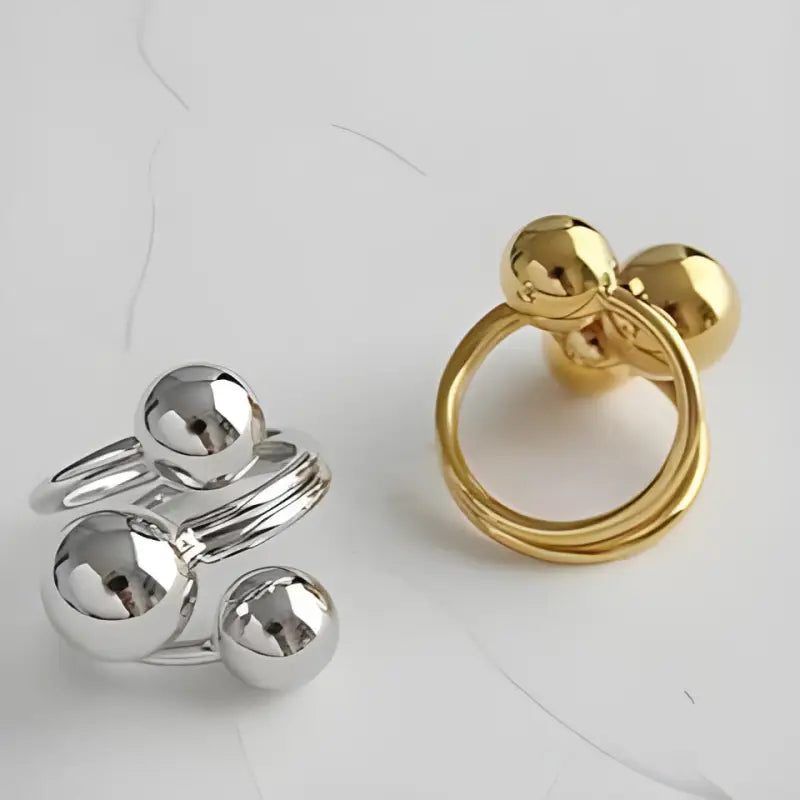 Triple Sphere Gold Statement Ring