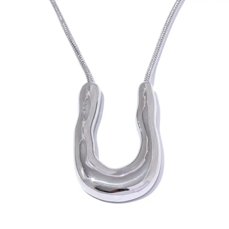 Yhpup 316L Stainless Steel U-Shape Metal Necklace Pendant 18K PVD Plated Fashion Statement Collar Neck Jewelry Waterproof New