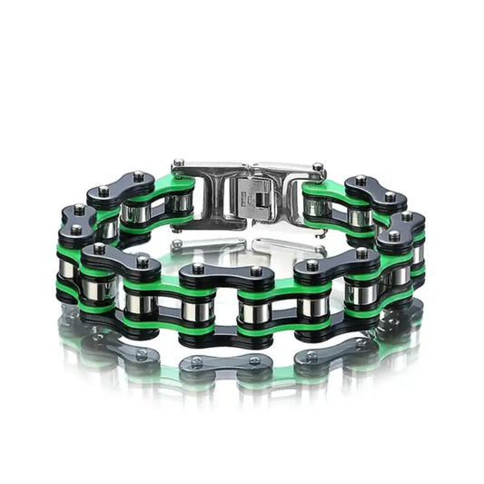 University Cycle Links Bracelet For Men - Green - Black / 7in - Jewelry