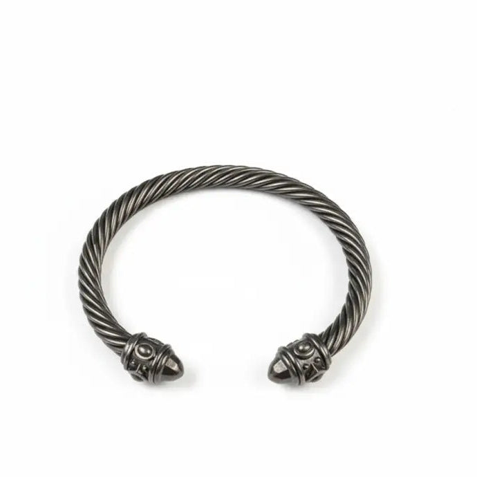 Untamed Cable Cuffs Bangle Bracelet - Black Truffle / Stainless Steel - Jewelry