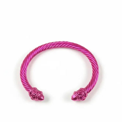 Untamed Cable Cuffs Bangle Bracelet - Dragonfruit / Stainless Steel - Jewelry