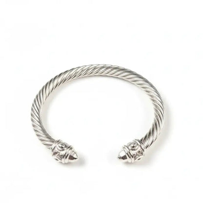 Untamed Cable Cuffs Bangle Bracelet - Silver Frost / Stainless Steel - Jewelry