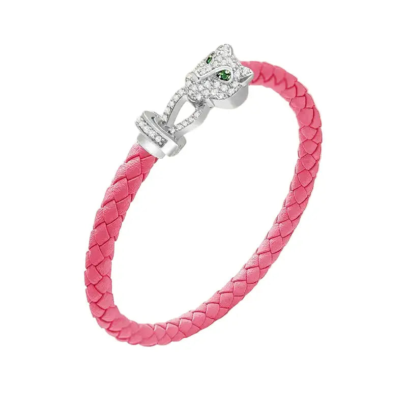 Untamed Cheetah Bracelet - Silver - Pink / 7.5in
