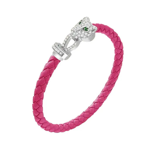 Untamed Cheetah Bracelet - Silver - Rose Pink / 8.25in