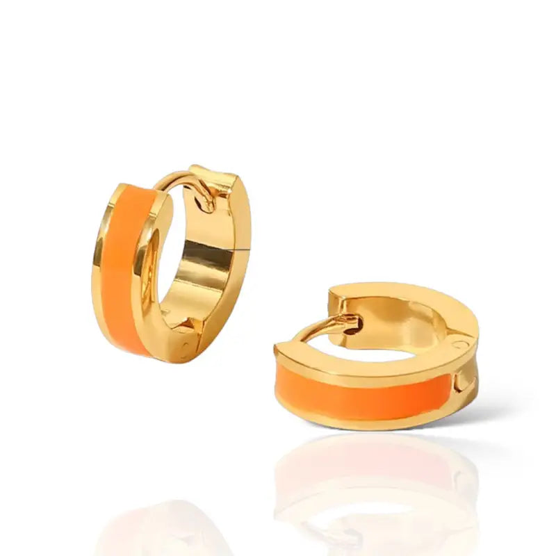 Vibrant Enamel Mini Huggie Earrings - Orange