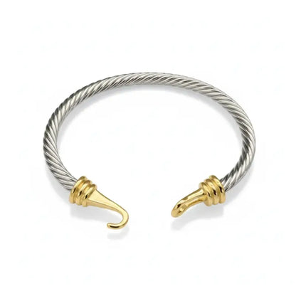 Wholesale Price Fine Cable Wire Twisted Cuff Bracelet Men’s and Women’s 925 Sterling Silver Bangle for Women Men - Hook