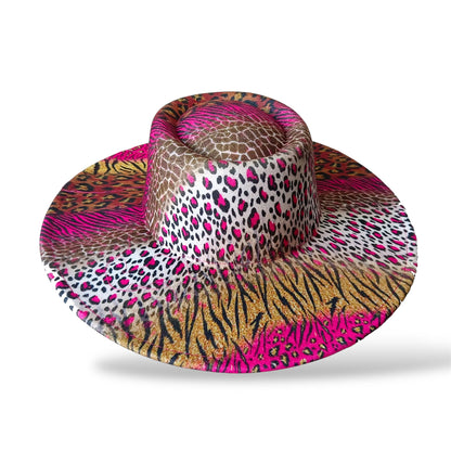 Wild Elegance Fuschia Animal Print Fedora Hat - Medium