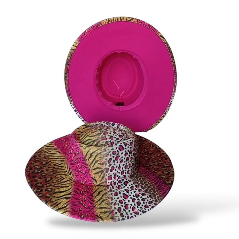 Wild Elegance Fuschia Animal Print Fedora Hat - Medium