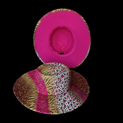 Wild Elegance Fuschia Animal Print Fedora Hat - Medium