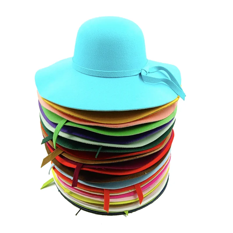 2023 New Fedora Hat Multi color hat women’s curly bow colored felt Men’s large brim party sombrero hombre