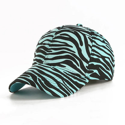 Zebra Stripe European and American Fashion Outdoor Baseball Hat Duck Tongue Sun Sunshade - Black blue / One Size